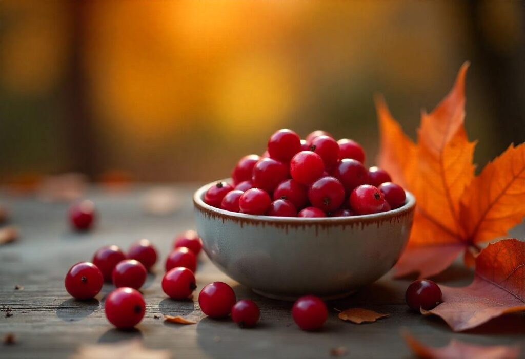 "A close-up view of ripe, fresh cranberries with vibrant red hues, emphasizing their texture and natural appeal.