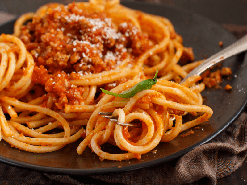 Tagliatelle al ragù, a classic Bologna Food, served with rich meat sauce.