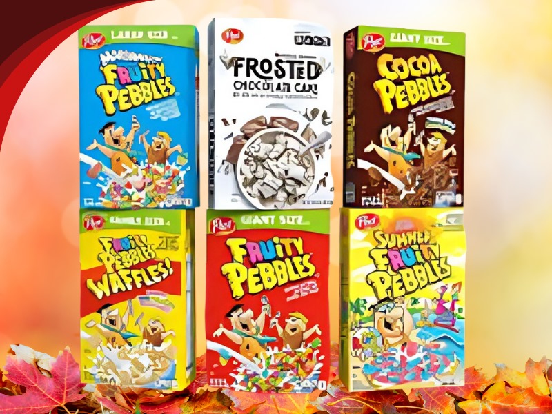 Fruity Pebbles Waffles Cereal Box – A Sweet Breakfast Treat.