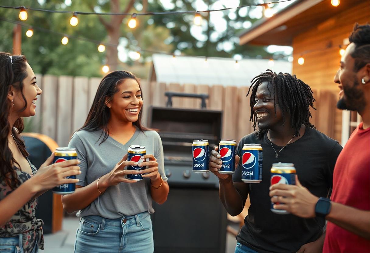 Friends enjoying Pepsi Regular at a social gathering, highlighting its cultural significance.