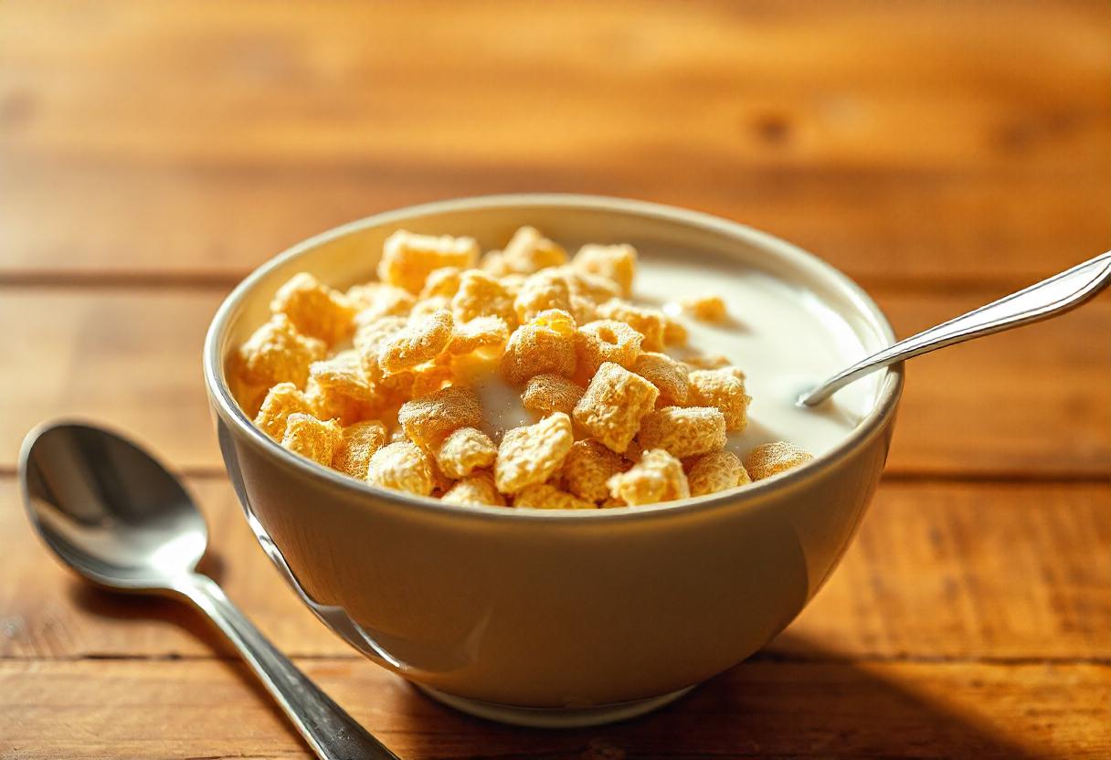 Bowl of Frosted Mini-Wheats with milk, highlighting its texture and sweetness