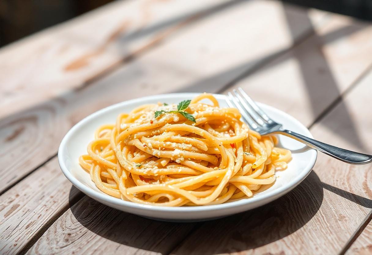 Whole wheat pasta on a plate, showcasing its natural texture and health benefits.