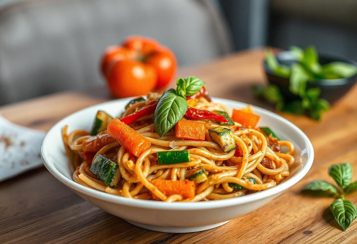 Whole wheat veggie primavera, a creative recipe using whole wheat pasta and fresh vegetables